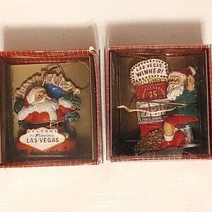 LAS VEGAS Santa Ornaments x 2 Las Vegas Welcome Sign Jackpot Santa